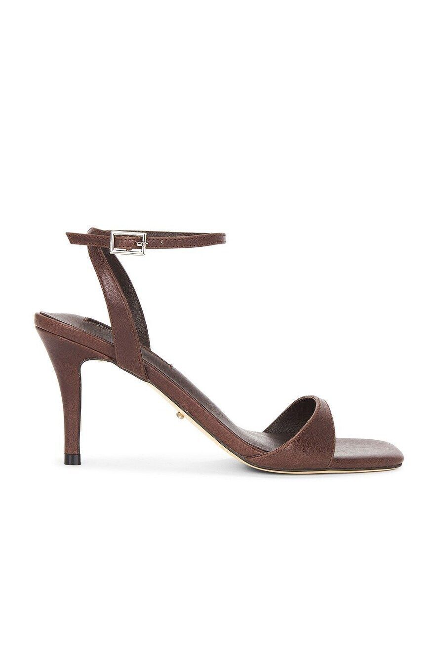 New Tony Bianco Bless Sandal in Choc Vintage leather mid stiletto heel square to